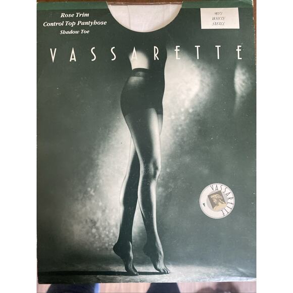 Vintage Vassarette Pantyhose White L-Long Rose Trim Control Top Shadow Toe - Picture 1 of 4